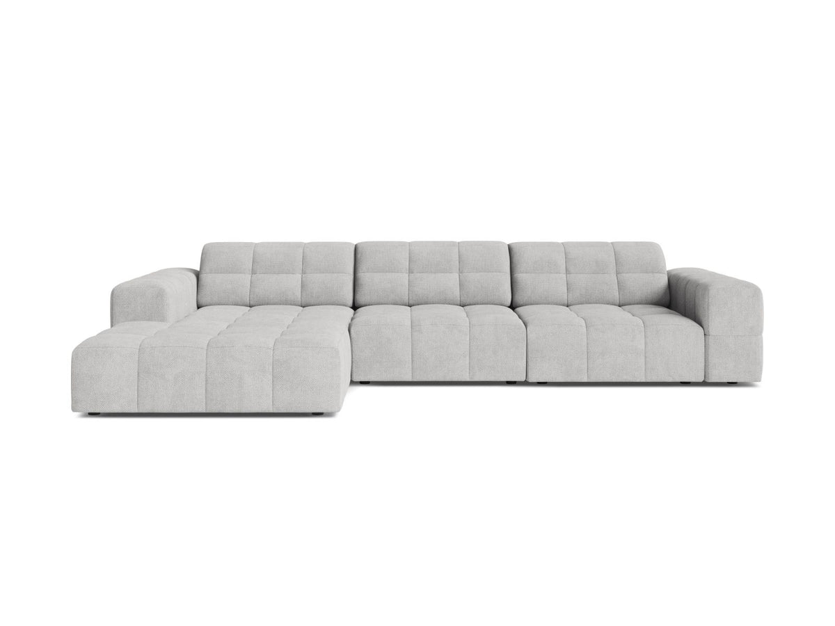 Ecksofa links Chicago in Light Beige mit Eden-Stoff, Massivholzrahmen, Kunststoffbeinen und Récamiere, Cosmopolitan Design
