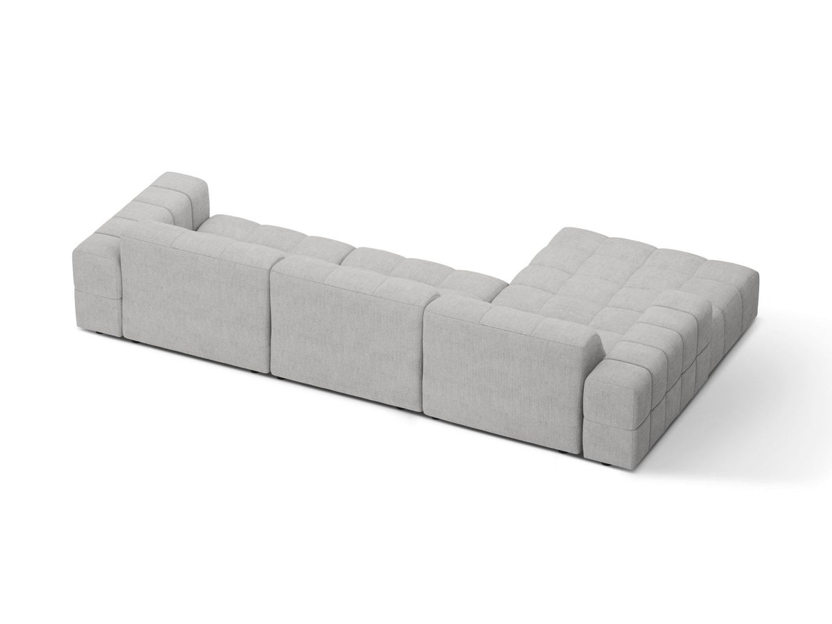 Ecksofa links Chicago in Light Beige mit Eden-Stoff, Massivholzrahmen, Kunststoffbeinen und Récamiere, Cosmopolitan Design