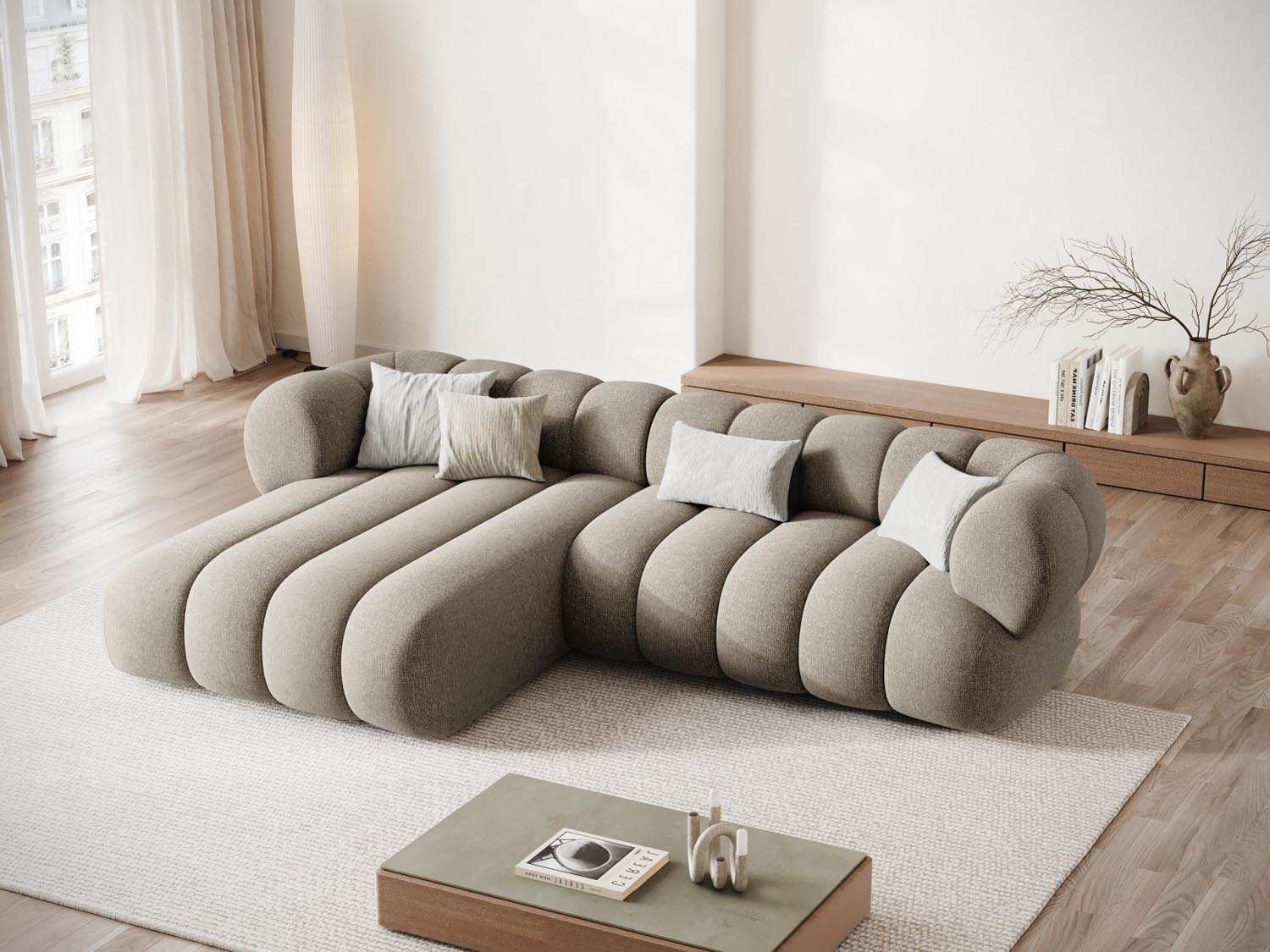 Modernes Koge Ecksofa links, 5-Sitzer mit 165 cm, ideal für gemütliche Wohnzimmer. Stilvolles Design und komfortable Polsterung.