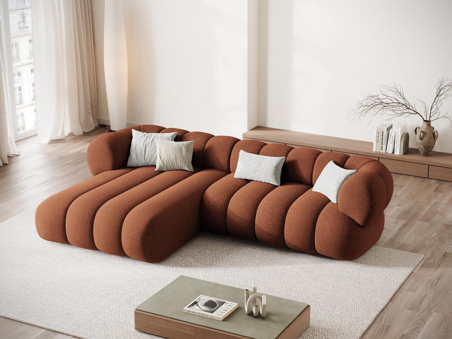 Elegantes Koge Ecksofa links, 5-Sitzer mit 165 cm Breite, perfekt für gemütliche Wohnräume und modernes Ambiente.