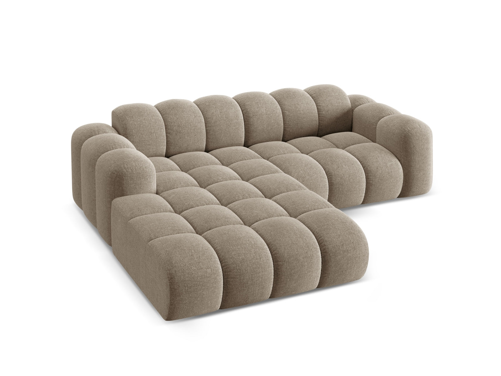 Elegantes 3-Sitzer Ecksofa Treno in luxuriösem Dunkelbeige, ideal für moderne Wohnräume, erhältlich bei Cosmopolitan Design.