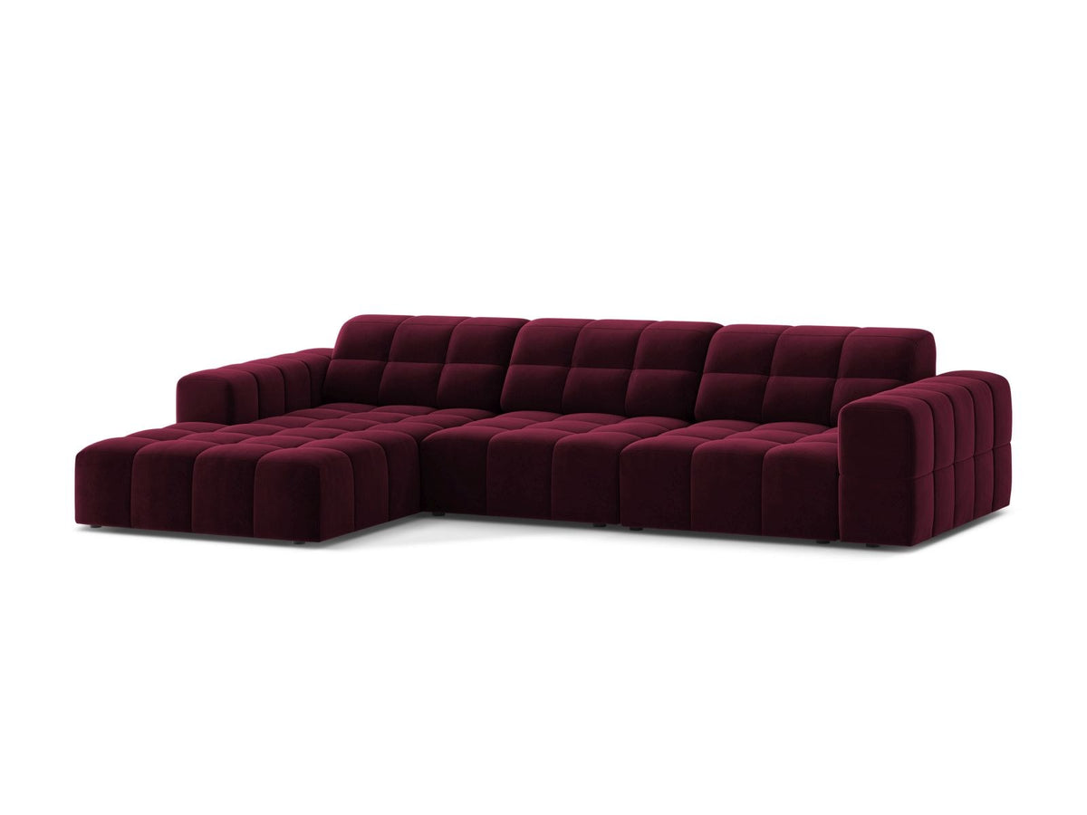 Ecksofa links Chicago von Cosmopolitan Design in Light Beige-Venus Samtvelours, Holzrahmen, Récamiere links, Kunststoffbeine schwarz.