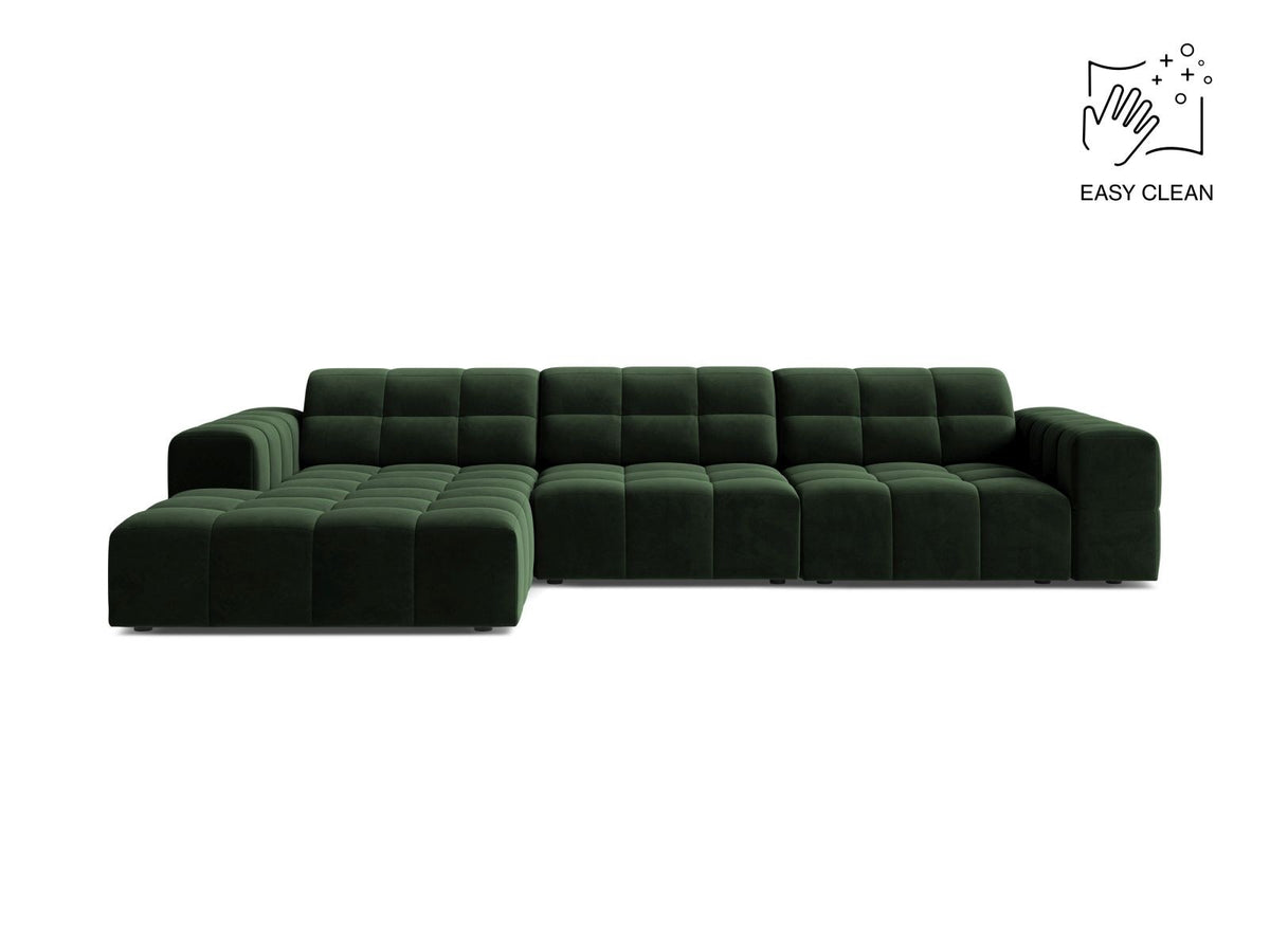 Ecksofa links Chicago von Cosmopolitan Design in Light Beige-Venus Samtvelours, Holzrahmen, Récamiere links, Kunststoffbeine schwarz.