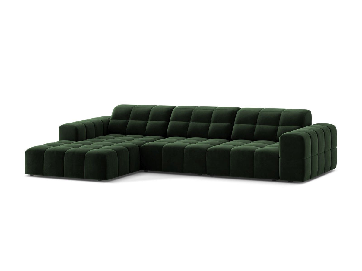 Ecksofa links Chicago von Cosmopolitan Design in Light Beige-Venus Samtvelours, Holzrahmen, Récamiere links, Kunststoffbeine schwarz.