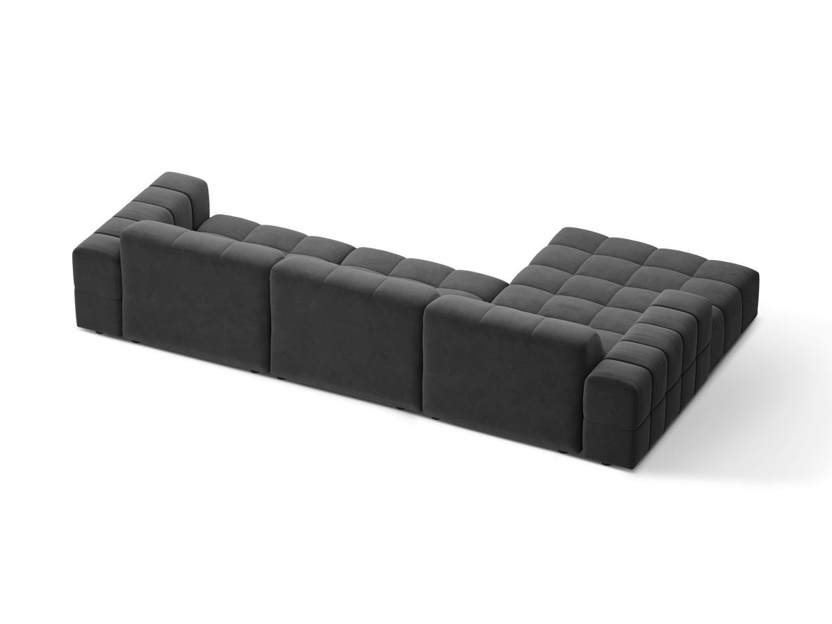 Ecksofa links Chicago von Cosmopolitan Design in Light Beige-Venus Samtvelours, Holzrahmen, Récamiere links, Kunststoffbeine schwarz.