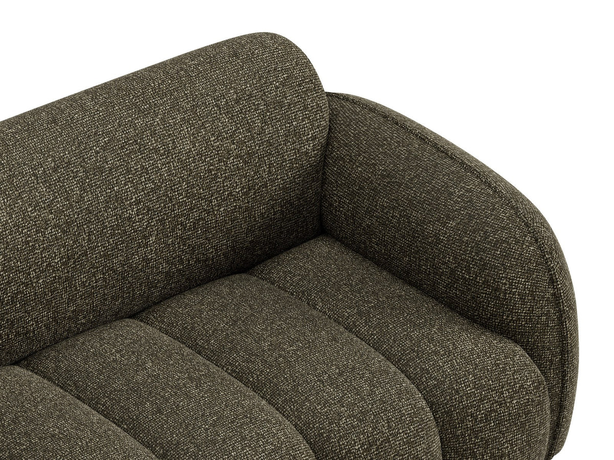 Beige-meliertes Boucle-Ecksofa links mit Récamiere, Massivholzrahmen und schwarzen Kunststoffbeinen, Cosmopolitan Design Bilbao Serie.