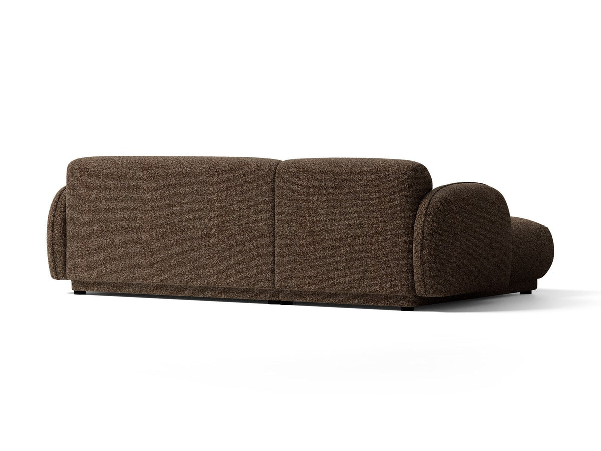 Beige-meliertes Boucle-Ecksofa links mit Récamiere, Massivholzrahmen und schwarzen Kunststoffbeinen, Cosmopolitan Design Bilbao Serie.