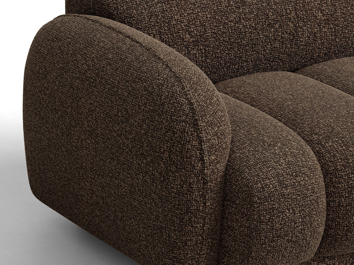 Beige-meliertes Boucle-Ecksofa links mit Récamiere, Massivholzrahmen und schwarzen Kunststoffbeinen, Cosmopolitan Design Bilbao Serie.