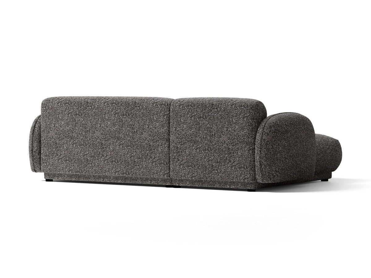 Beige-meliertes Boucle-Ecksofa links mit Récamiere, Massivholzrahmen und schwarzen Kunststoffbeinen, Cosmopolitan Design Bilbao Serie.