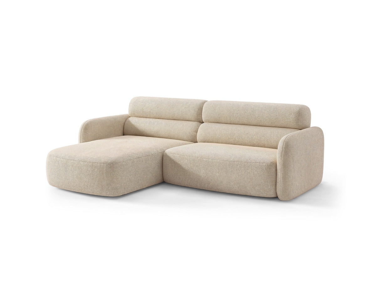 Ecksofa Malmo mit Chenille-Bezug, Récamiere und flachen schwarzen Kunststoffbeinen