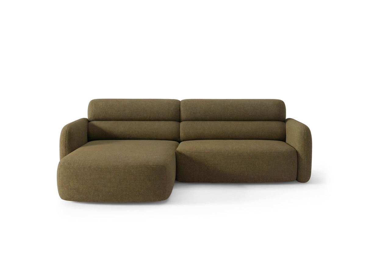 Ecksofa Malmo mit Chenille-Bezug, Récamiere und flachen schwarzen Kunststoffbeinen