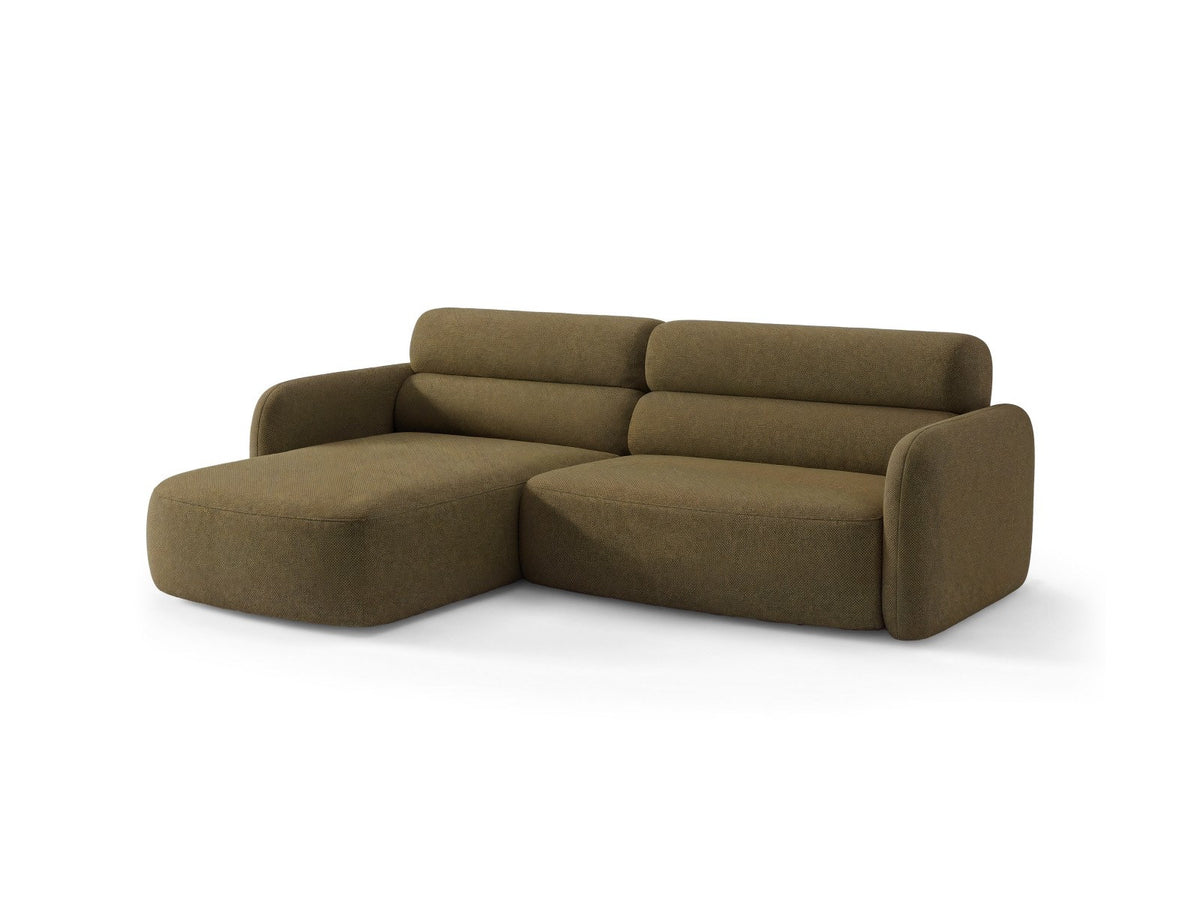 Ecksofa Malmo mit Chenille-Bezug, Récamiere und flachen schwarzen Kunststoffbeinen