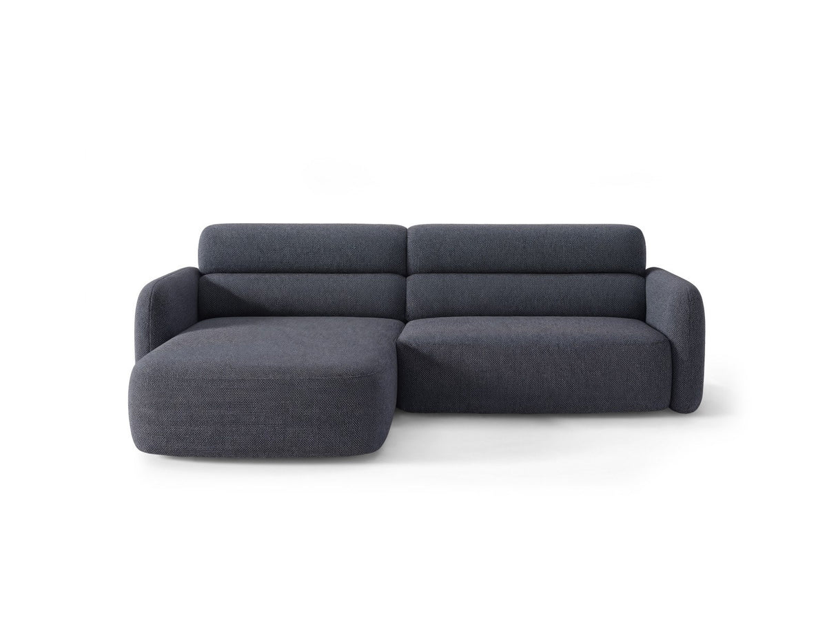 Ecksofa Malmo mit Chenille-Bezug, Récamiere und flachen schwarzen Kunststoffbeinen