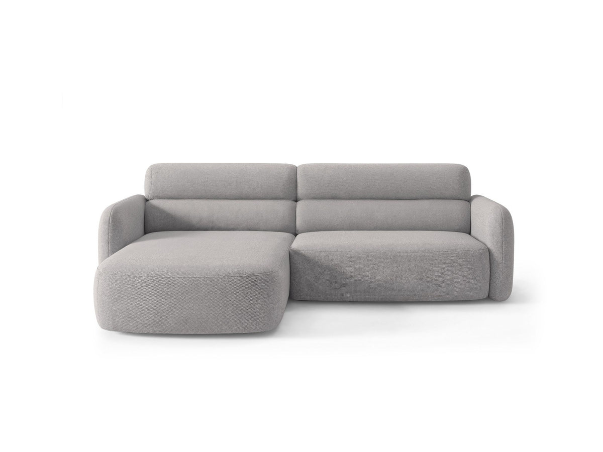 Ecksofa Malmo mit Chenille-Bezug, Récamiere und flachen schwarzen Kunststoffbeinen