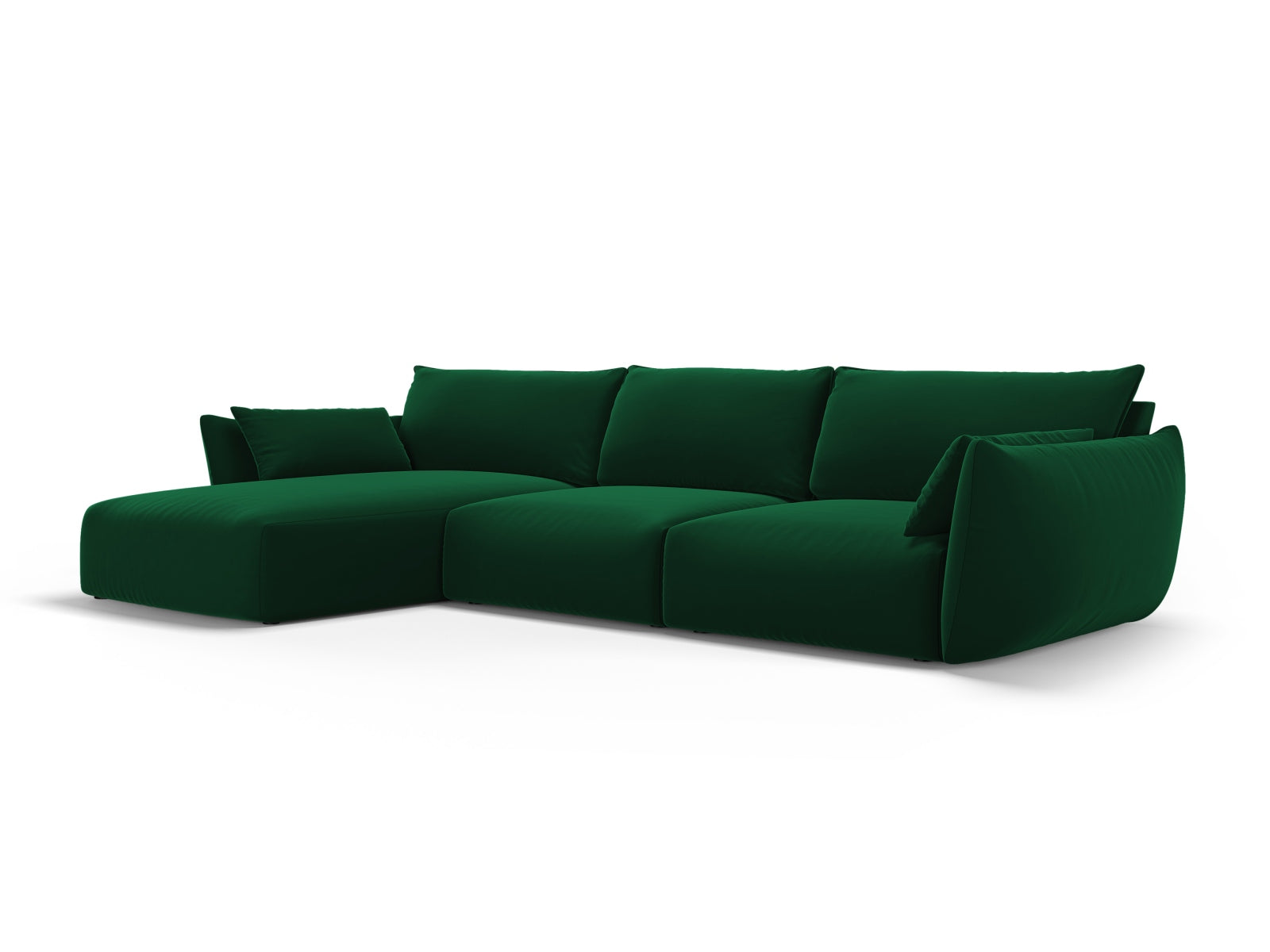 Elegantes 4-Sitzer Ecksofa links Matera in edlem Bottle Green, ideal für stilvolle Wohnräume, präsentiert von Cosmopolitan Design.