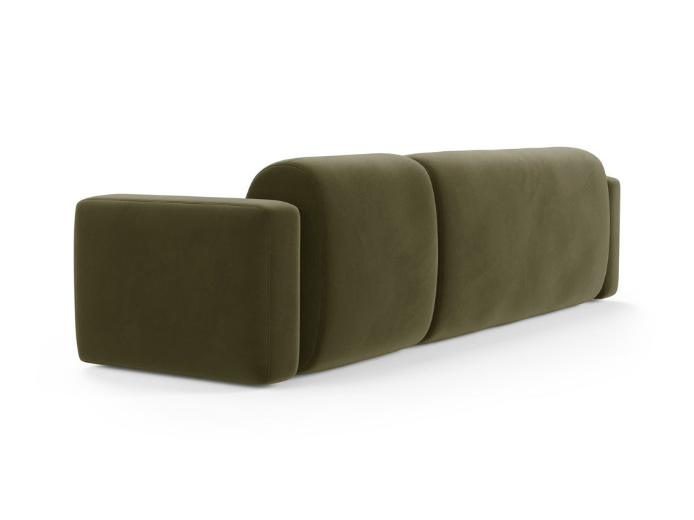 Modulares 3-Sitzer Ecksofa links aus Strino Velour in ansprechendem Grün, vereint Komfort und modernes Design für Ihr Zuhause.