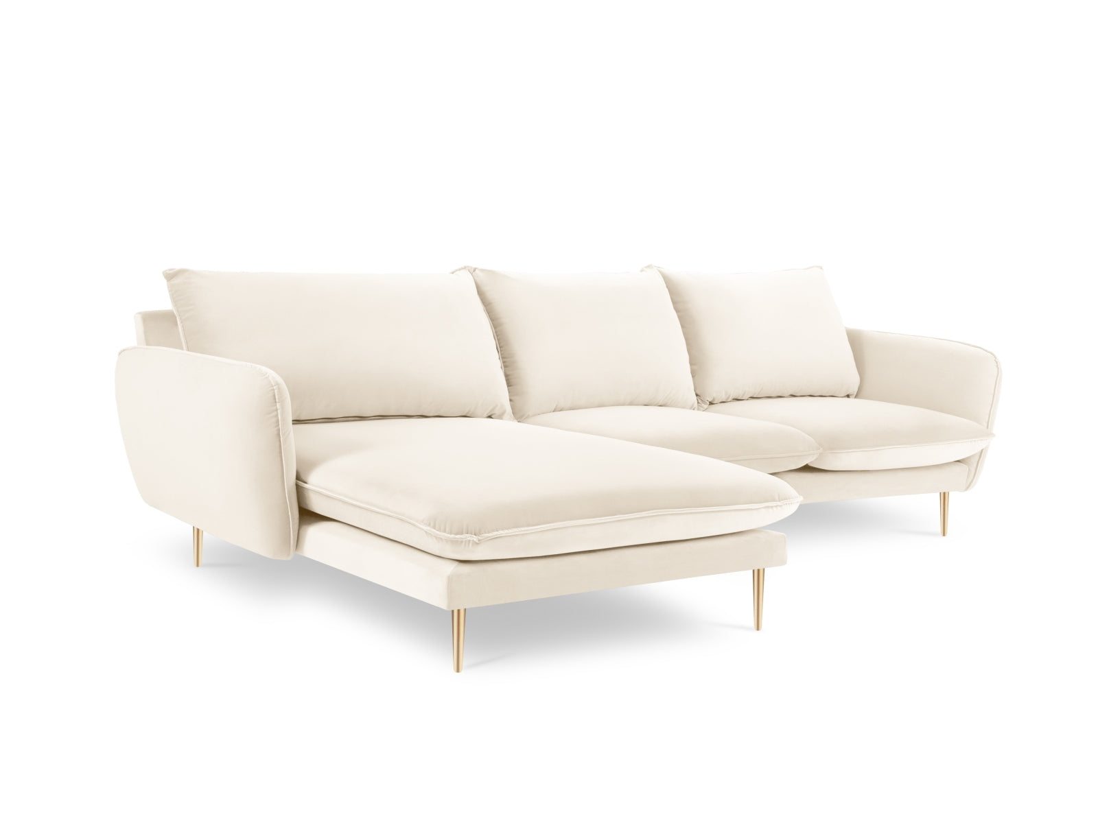 Modernes 5-Sitzer Ecksofa in Light Beige/Gold-Bluvel, perfekt für gemütliche Wohnzimmer, von Cosmopolitan Design.
