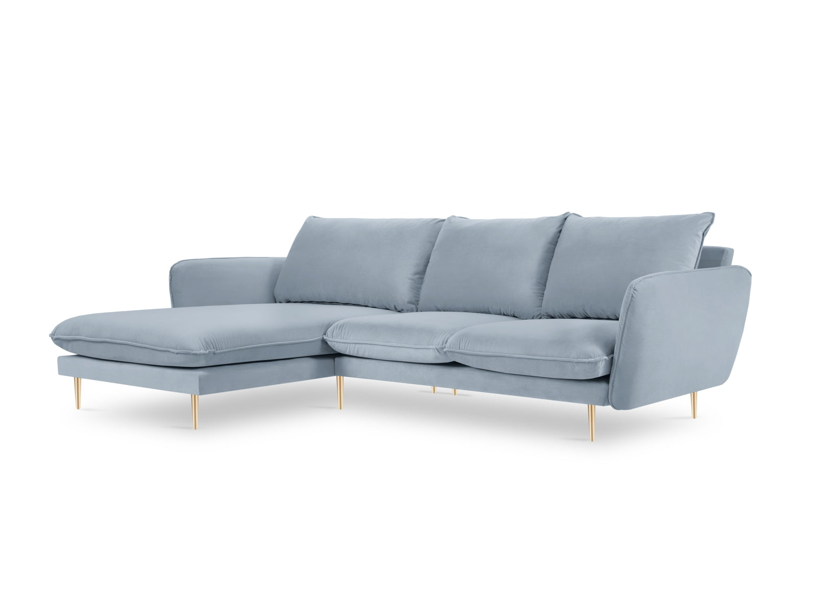 Vienna Velour Ecksofa links 5 Sitzer 170cm in Light Blue/Gold-Bluvel präsentiert im Onlineshop von KAQTU Design AG. Ecksofa links ist von Cosmopolitan Design