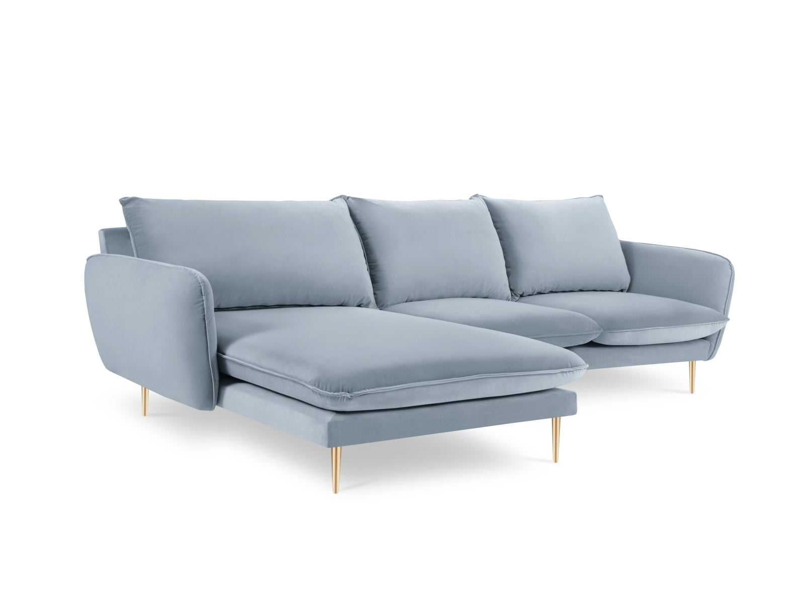Vienna Velour Ecksofa links 5 Sitzer 170cm in Light Blue/Gold-Bluvel präsentiert im Onlineshop von KAQTU Design AG. Ecksofa links ist von Cosmopolitan Design