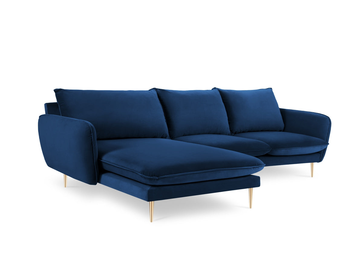 Vienna Velour Ecksofa links 5 Sitzer 170cm in Royal Blue/Gold-Bluvel präsentiert im Onlineshop von KAQTU Design AG. Ecksofa links ist von Cosmopolitan Design