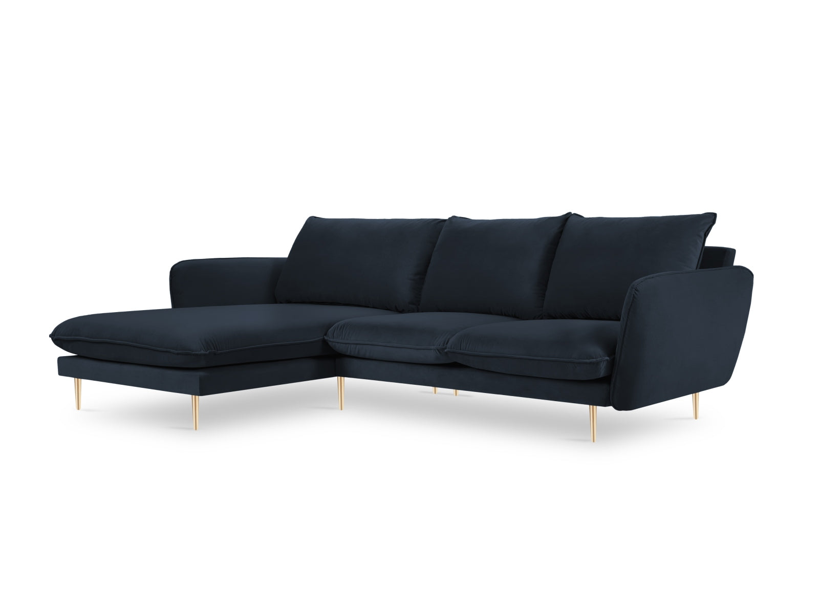 Vienna Velour Ecksofa links 5 Sitzer 170cm in Dark Blue/Gold-Bluvel präsentiert im Onlineshop von KAQTU Design AG. Ecksofa links ist von Cosmopolitan Design