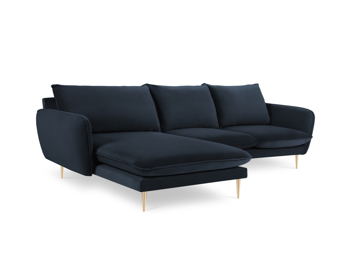 Vienna Velour Ecksofa links 5 Sitzer 170cm in Dark Blue/Gold-Bluvel präsentiert im Onlineshop von KAQTU Design AG. Ecksofa links ist von Cosmopolitan Design