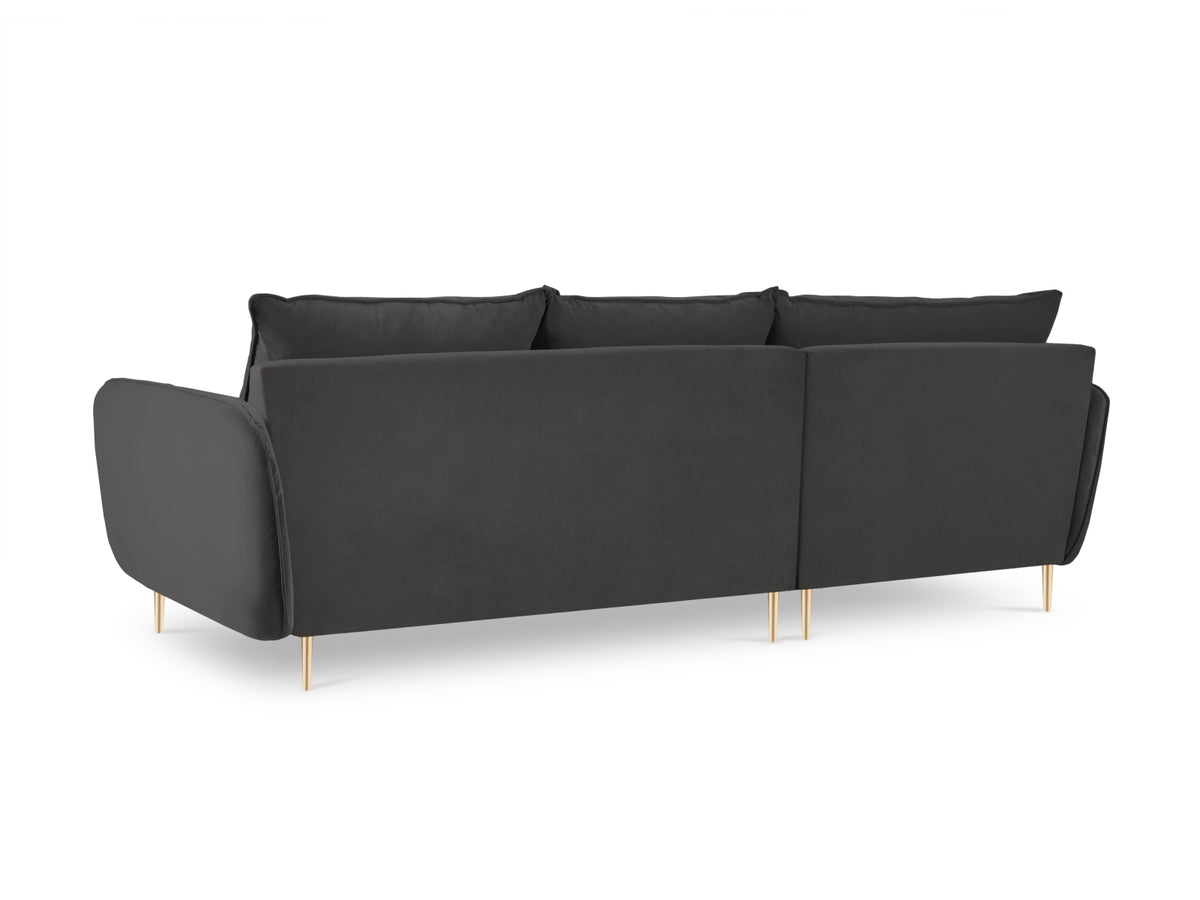 Vienna Velour Ecksofa links 5 Sitzer 170cm in Dark Grey/Gold-Bluvel präsentiert im Onlineshop von KAQTU Design AG. Ecksofa links ist von Cosmopolitan Design