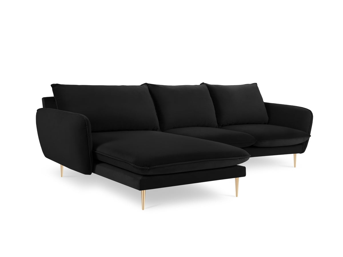 Vienna Velour Ecksofa links 5 Sitzer 170cm in Black/Gold-Bluvel präsentiert im Onlineshop von KAQTU Design AG. Ecksofa links ist von Cosmopolitan Design