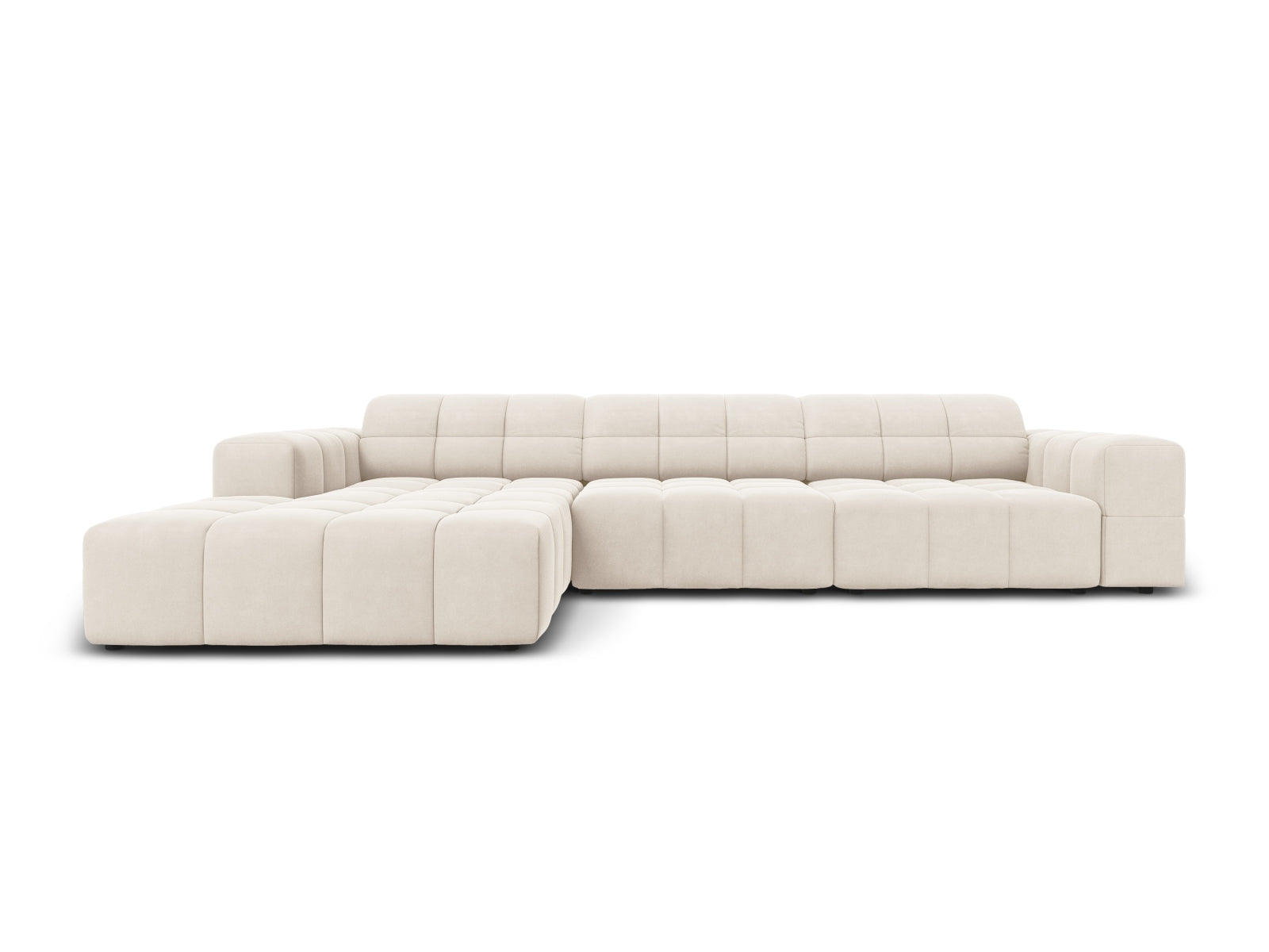 Chicago Velour Ecksofa links 4 Sitzer 166cm in Light Beige-Bluvel präsentiert im Onlineshop von KAQTU Design AG. L-Sofa links ist von Cosmopolitan Design