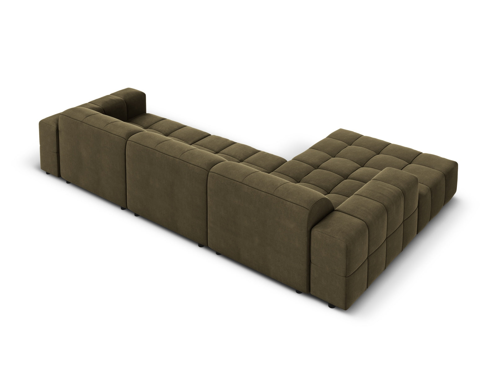 Elegantes Chicago Velour Ecksofa links, 4 Sitzer, 166cm in modernem Green-Bluvel, ideal für stilvolle Wohnräume.