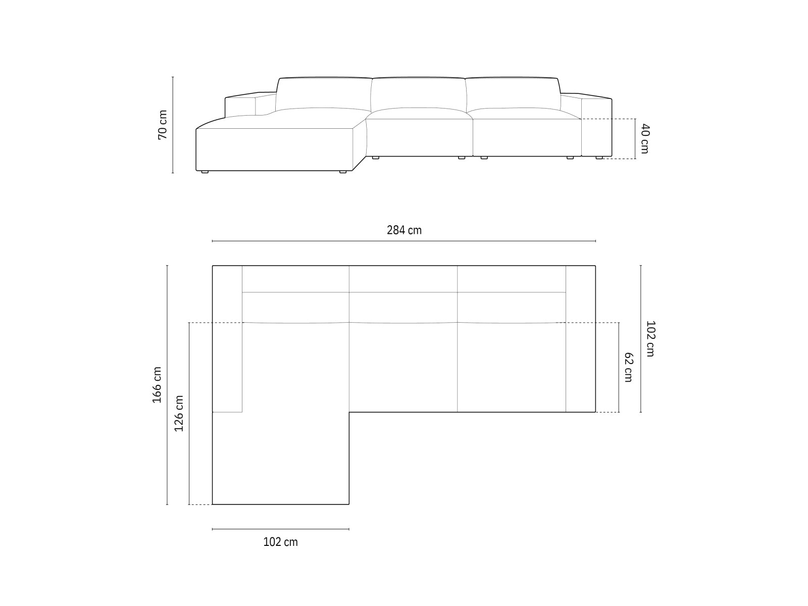 Entdecken Sie das elegante Chicago Velour Ecksofa links für 4 Personen von Cosmopolitan Design – perfekt für Ihr modernes Zuhause und höchsten Sitzkomfort.