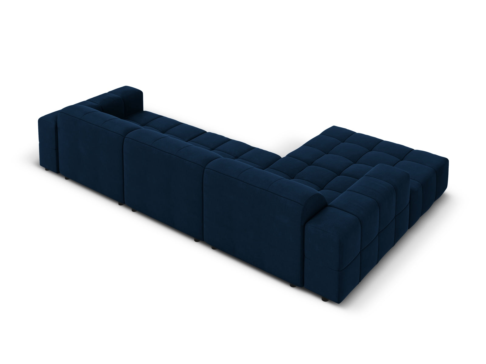 Elegantes linksseitiges 4-Sitzer Ecksofa Chicago in Royal Blue, gefertigt aus luxuriösem Velours, ideal für stilvolle Wohnräume.
