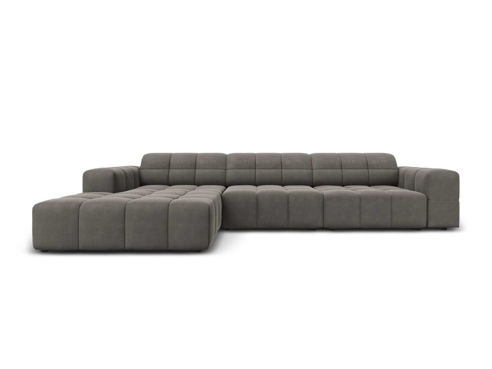 Chicago Velour Ecksofa links 4 Sitzer 166cm in Light Grey-Bluvel präsentiert im Onlineshop von KAQTU Design AG. L-Sofa links ist von Cosmopolitan Design