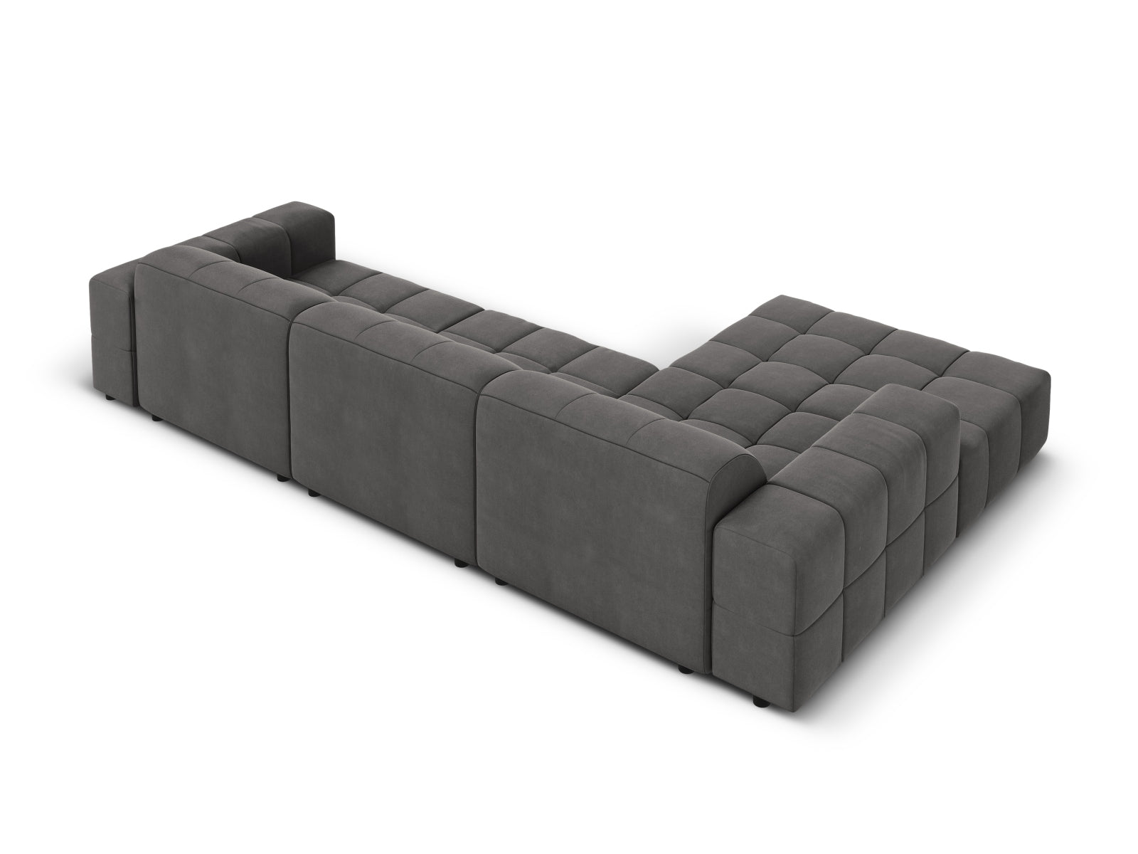 Elegantes Chicago Velour Ecksofa links, 4-Sitzer, 166 cm, in stilvollem Grau-Blau, ideal für gemütliche Wohnräume.