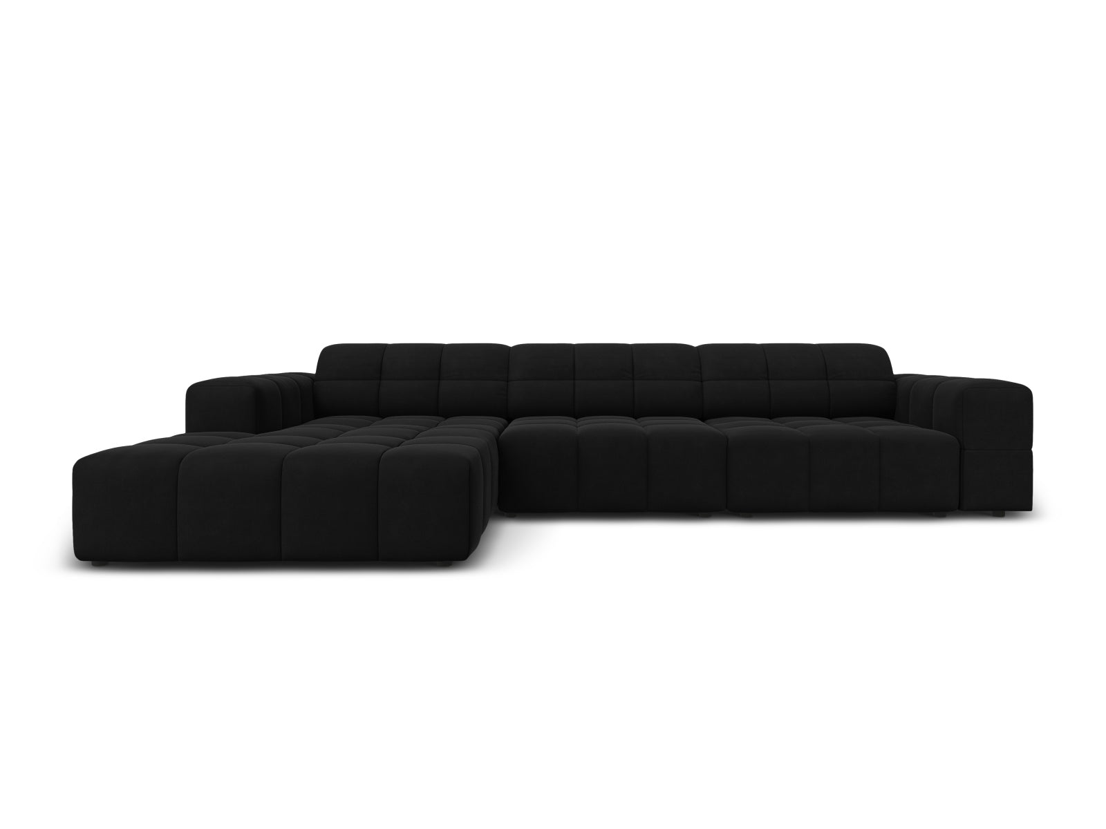 Chicago Velour Ecksofa links 4 Sitzer 166cm in Black-Bluvel präsentiert im Onlineshop von KAQTU Design AG. L-Sofa links ist von Cosmopolitan Design
