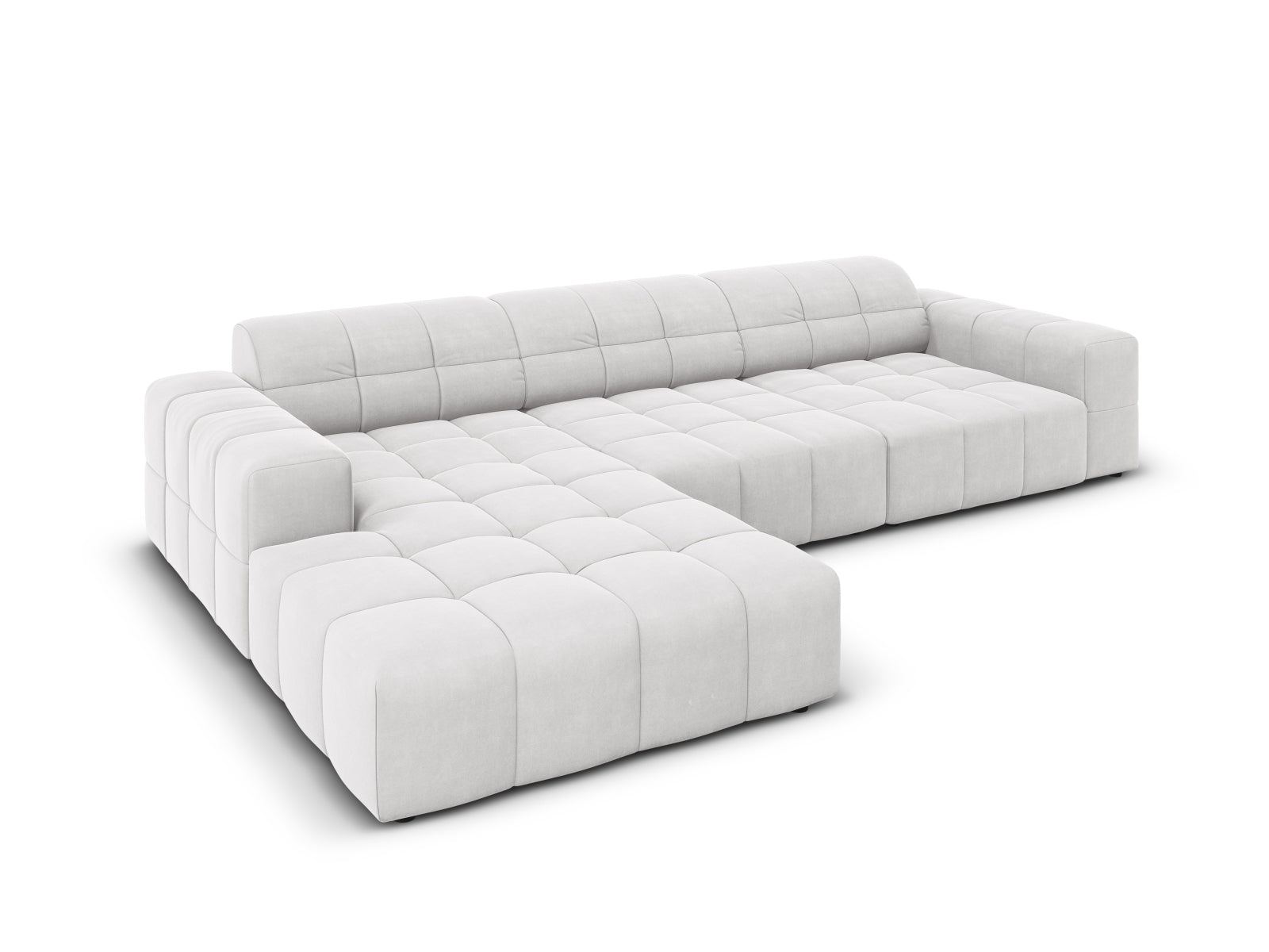 Modernes 4-Sitzer Ecksofa Chicago in Velours, linksseitig, 166 cm, perfekt für gemütliche und stilvolle Wohnambiente.
