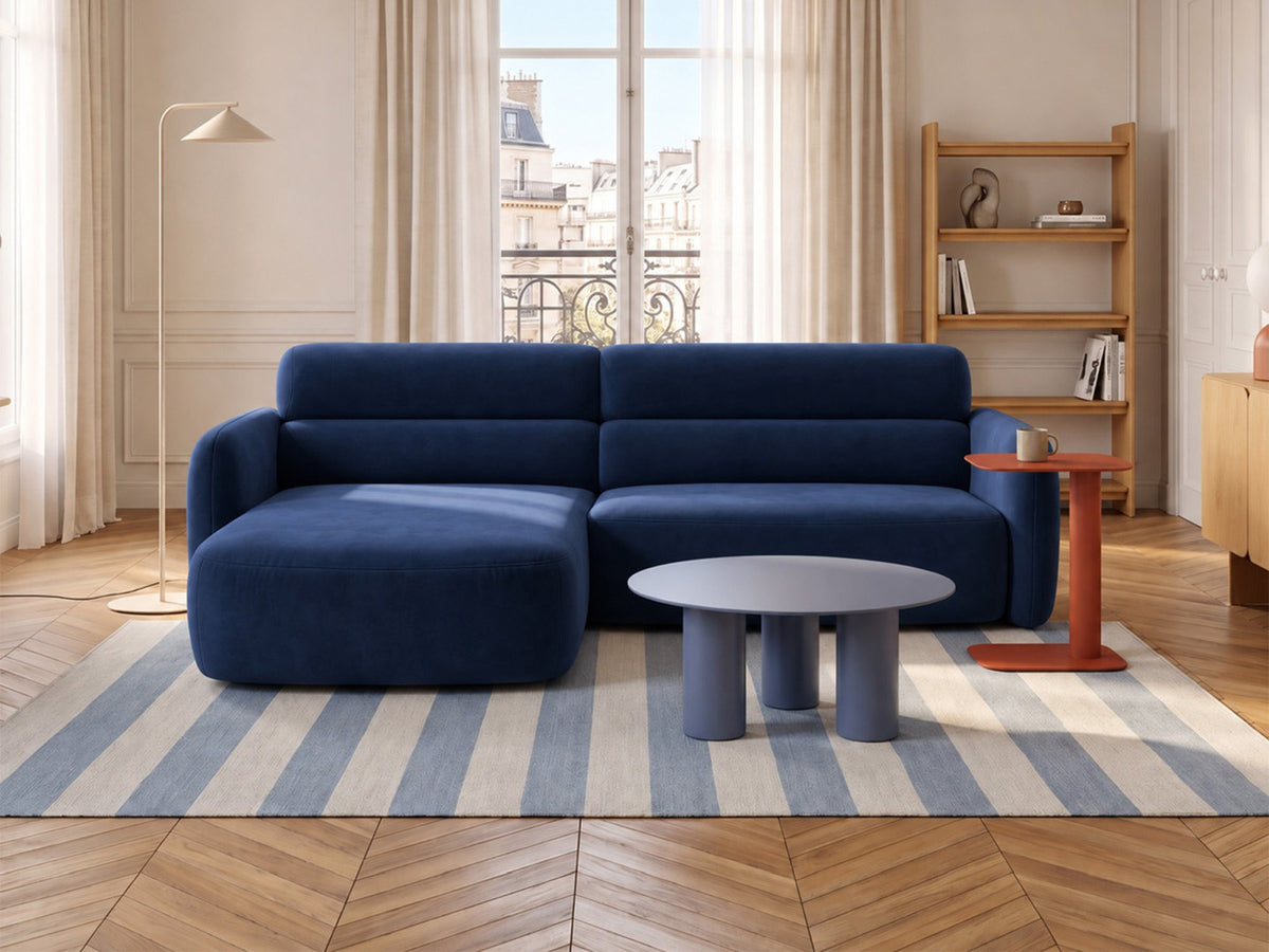 Ecksofa links Malmo von Cosmopolitan Design mit Bluvel-Bezug und flachen schwarzen Beinen