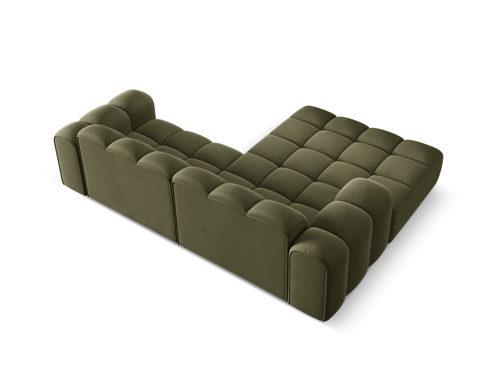 Modernes 3-Sitzer Ecksofa Treno in ansprechendem Green-Bluvel, perfekt für gemütliche und stilvolle Wohnambiente.