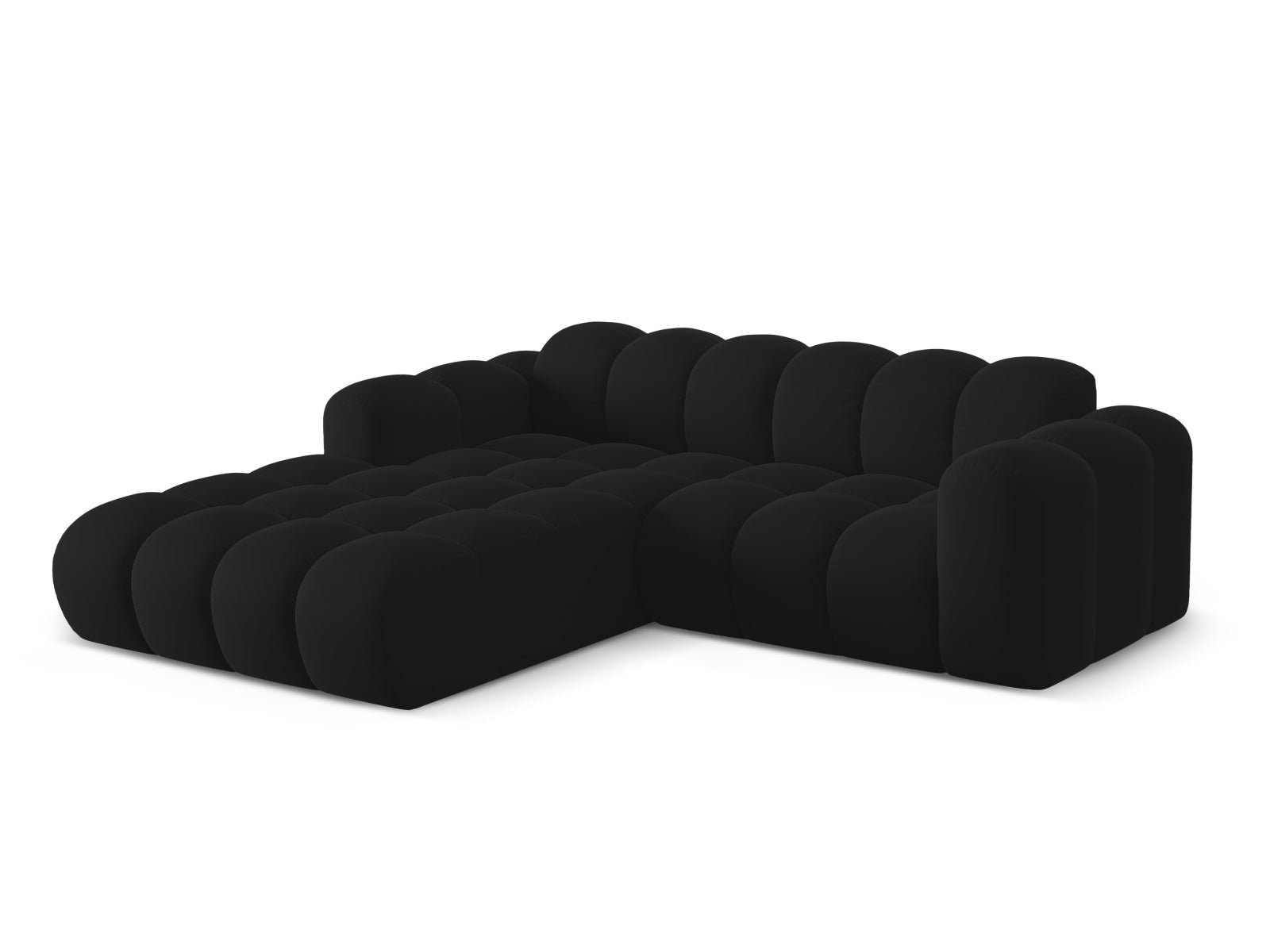 Elegantes 3-Sitzer Ecksofa Treno in stilvollem Black-Bluvel, ideal für moderne Wohnräume, präsentiert von Cosmopolitan Design.
