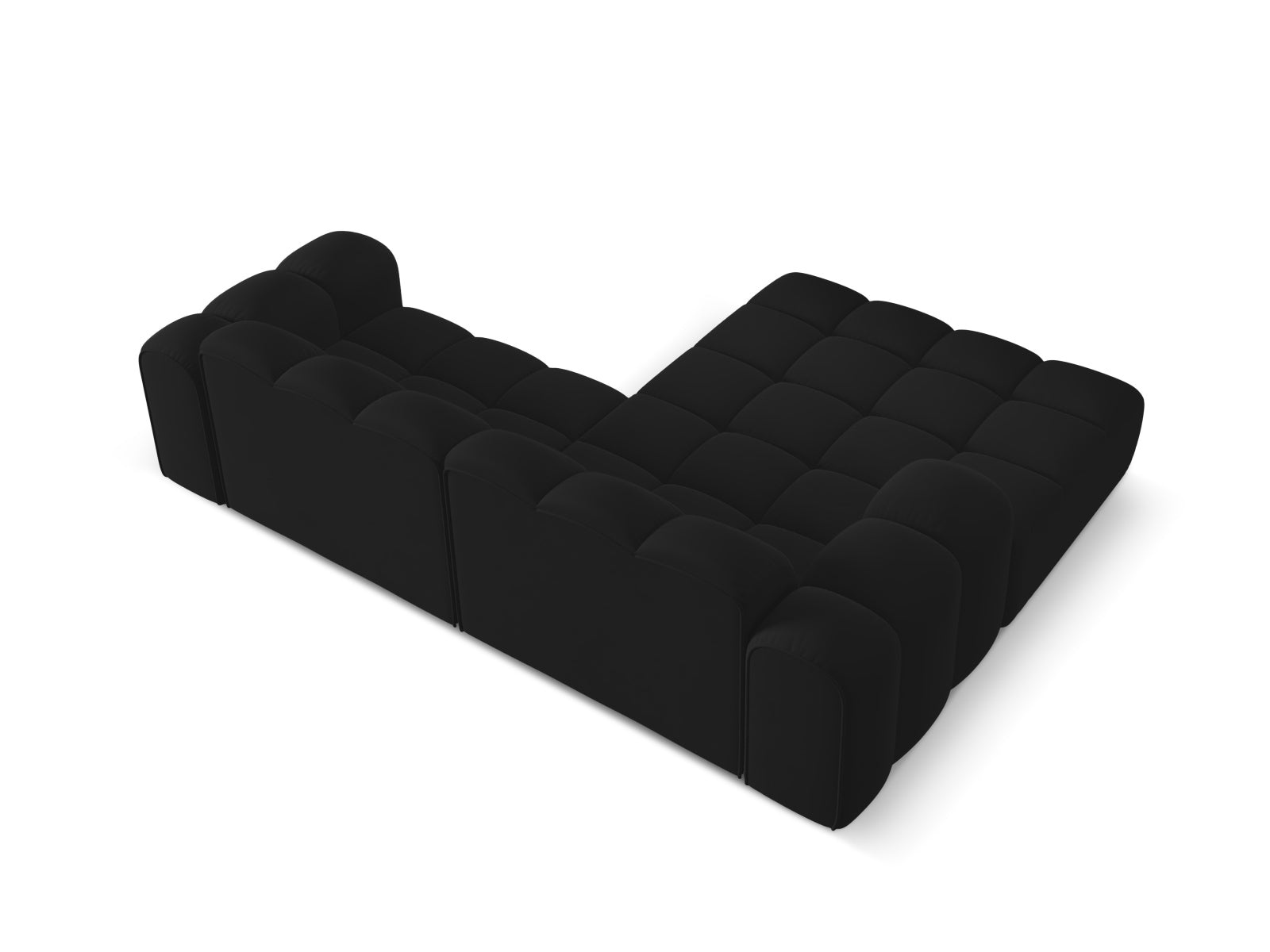 Stylisches 3-Sitzer Ecksofa Treno in edlem Black-Bluvel, perfekt für zeitgemäße Wohnkonzepte und gemütliche Abende.