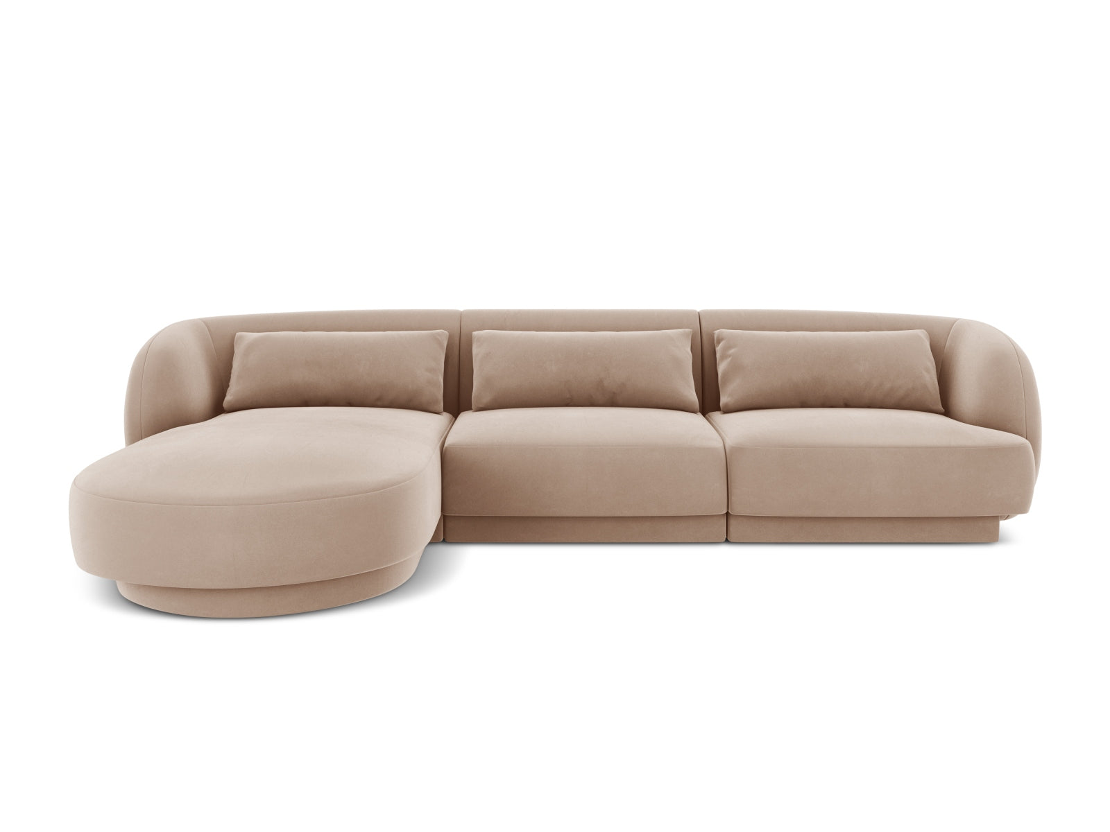 Tulum Velour Ecksofa links 4 Sitzer 156cm in Beige-Bluvel präsentiert im Onlineshop von KAQTU Design AG. L-Sofa links ist von Cosmopolitan Design