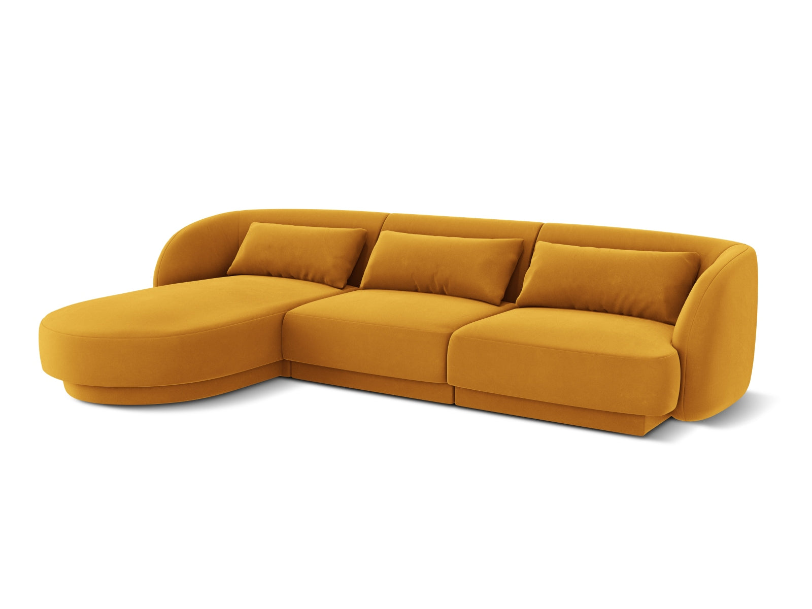 Elegantes Tulum Velour Ecksofa in Gelb-Blau, 4-Sitzer, links, perfekt für moderne Wohnkonzepte und entspannte Stunden.