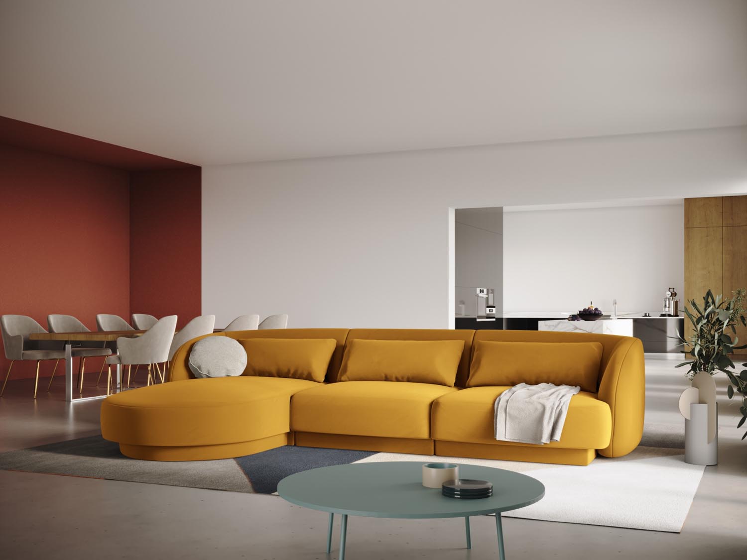 Entdecken Sie das elegante Tulum Velour Ecksofa links (156cm) von Cosmopolitan Design – ideal für stilvolle Wohnräume und gemütliche Abende.