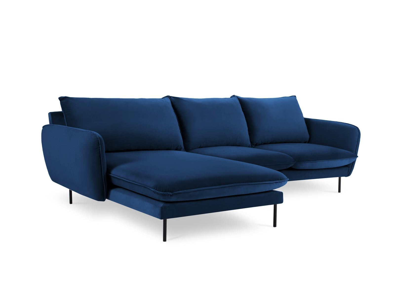 Vienna Velour Ecksofa links 5 Sitzer 170cm in Royal Blue/Schwarz-Bluvel präsentiert im Onlineshop von KAQTU Design AG. Ecksofa links ist von Cosmopolitan Design