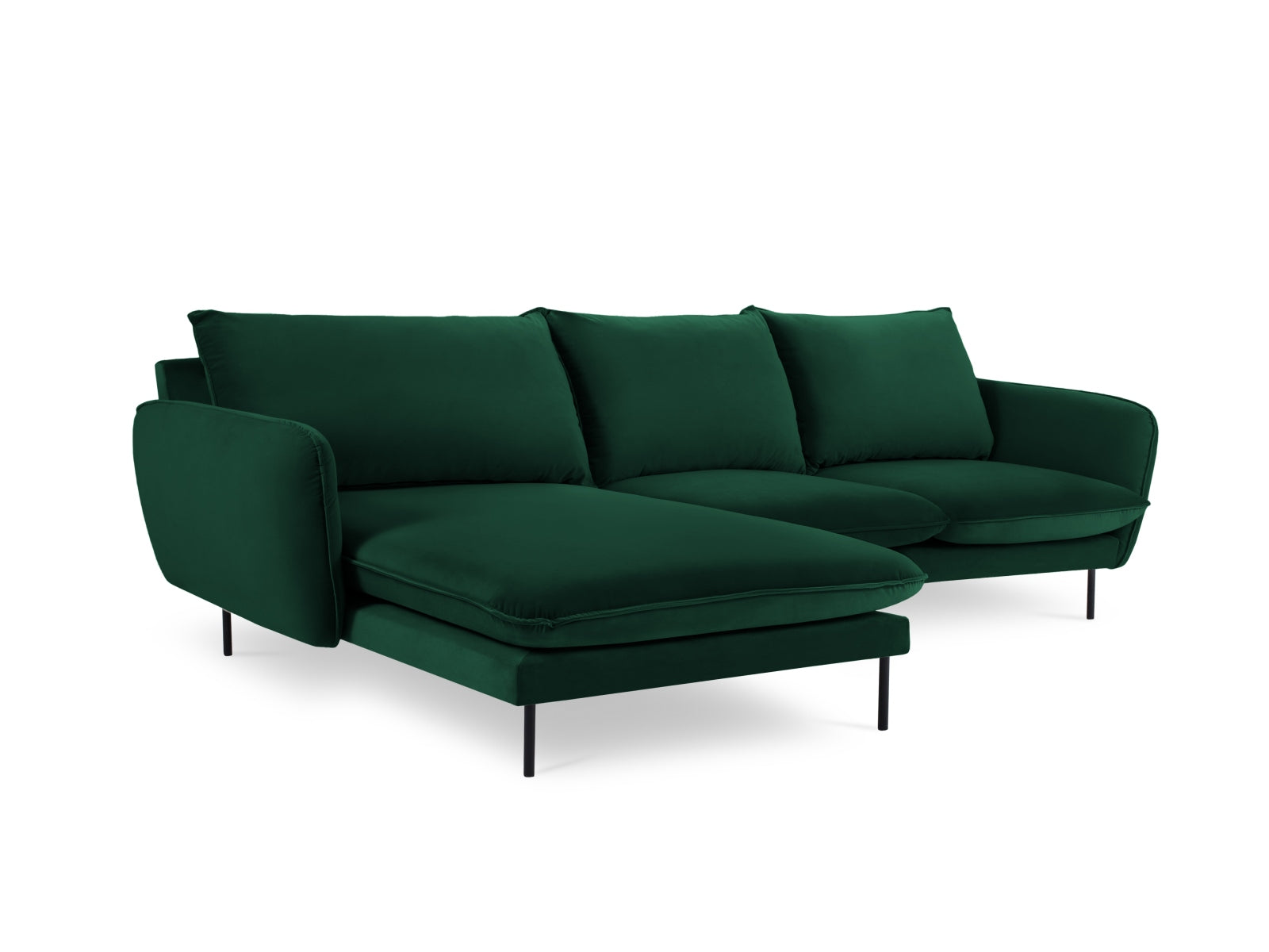 Vienna Velour Ecksofa links 5 Sitzer 170cm in Bottle Green/Schwarz-Bluvel präsentiert im Onlineshop von KAQTU Design AG. Ecksofa links ist von Cosmopolitan Design