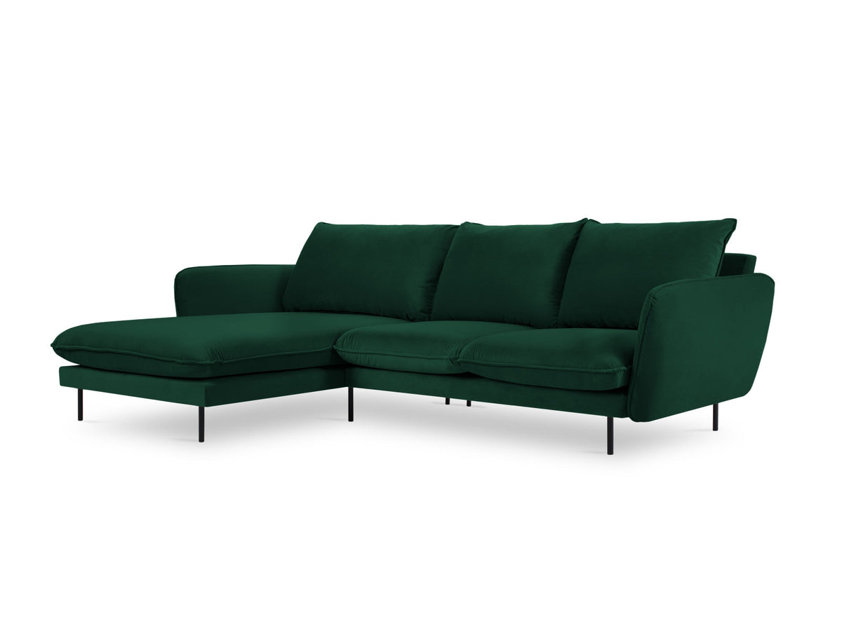Vienna Velour Ecksofa links 5 Sitzer 170cm in Bottle Green/Schwarz-Bluvel präsentiert im Onlineshop von KAQTU Design AG. Ecksofa links ist von Cosmopolitan Design