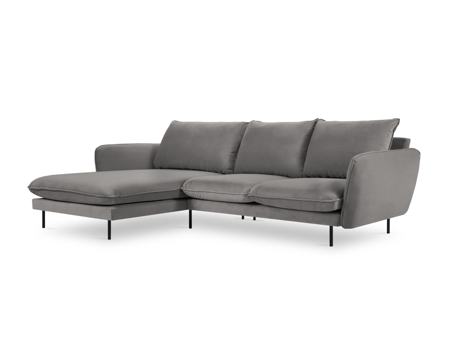 Vienna Velour Ecksofa links 5 Sitzer 170cm in Light Grey/Schwarz-Bluvel präsentiert im Onlineshop von KAQTU Design AG. Ecksofa links ist von Cosmopolitan Design