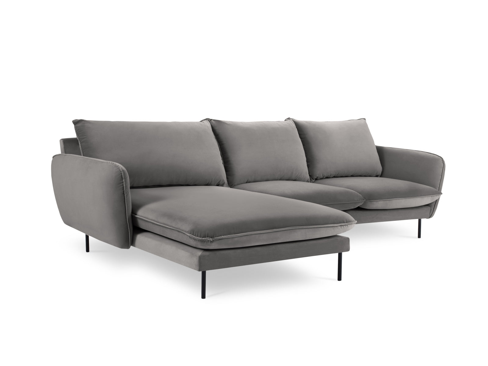 Modernes 5-Sitzer Ecksofa in Light Grey/Schwarz-Bluvel, perfekt für gemütliche Ecken und stilvolle Einrichtungsideen.
