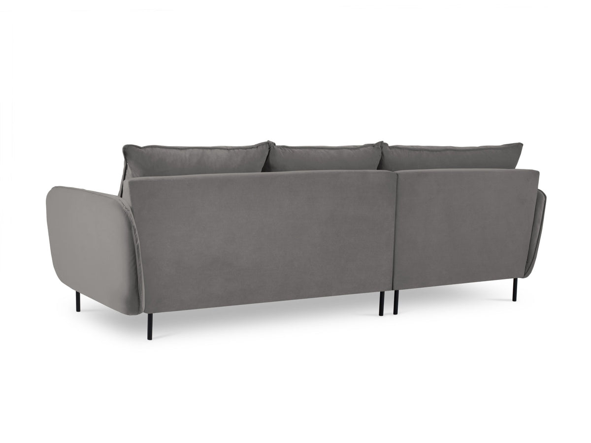 Vienna Velour Ecksofa links 5 Sitzer 170cm in Light Grey/Schwarz-Bluvel präsentiert im Onlineshop von KAQTU Design AG. Ecksofa links ist von Cosmopolitan Design