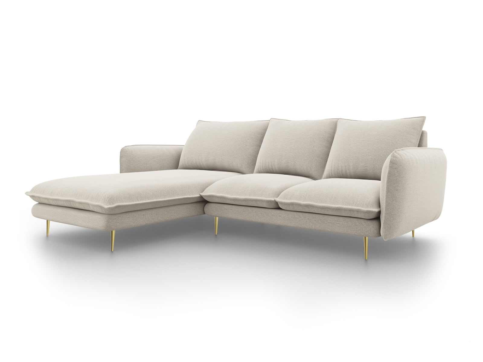 Vienna Ecksofa links 5 Sitzer 170cm in Light Beige/Gold-Positano präsentiert im Onlineshop von KAQTU Design AG. L-Sofa links ist von Cosmopolitan Design